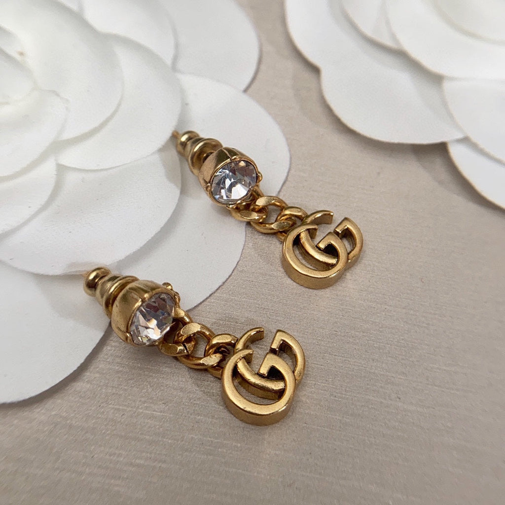 18K Gucci Double Crystal Chain Earrings