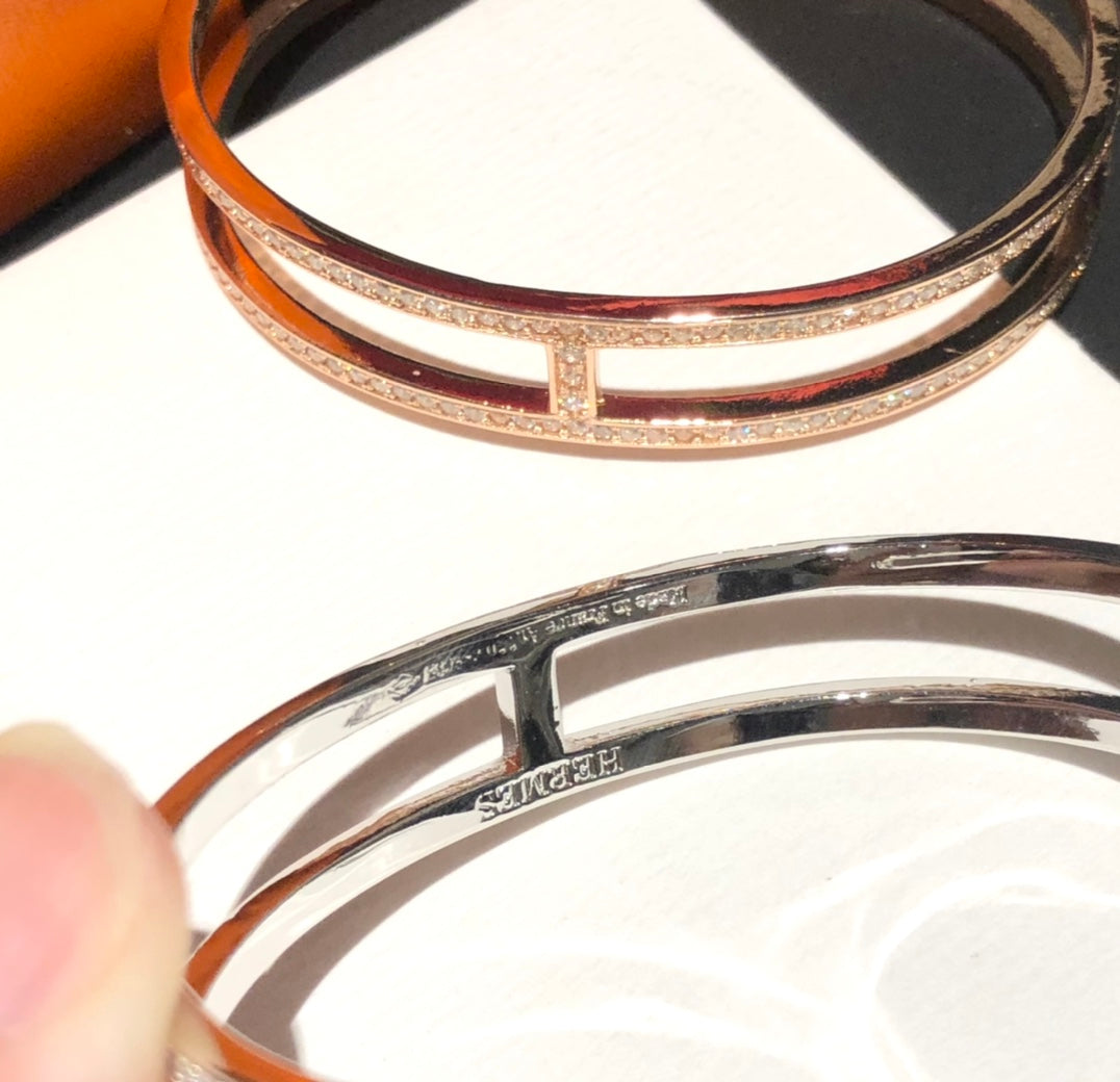 18K Hermes Ever Chain D¡ ̄ancre Cuff Diamond Bracelet