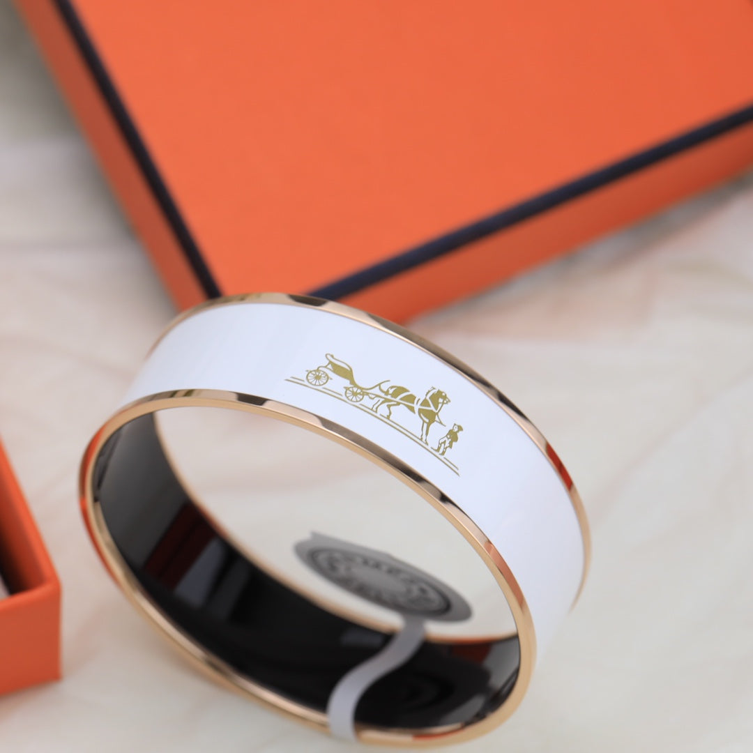 18K Hermes Enamel Cal ̈ ̈che Wide Bangle Bracelet