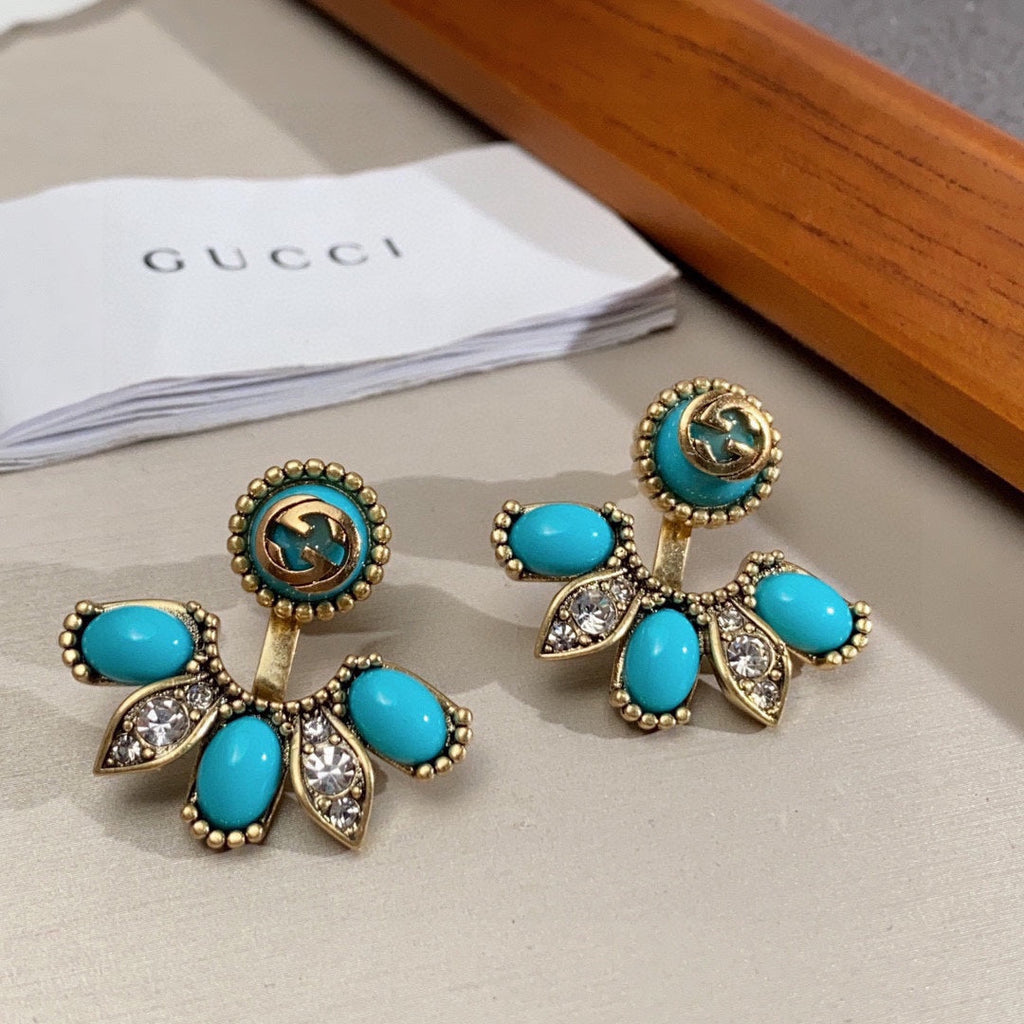18K Gucci Double Blue Flowers Earrings