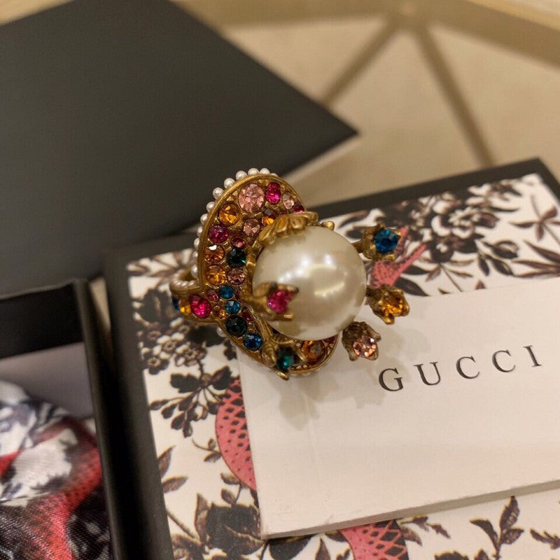 18K Gucci Double Multistone Pearl Ring