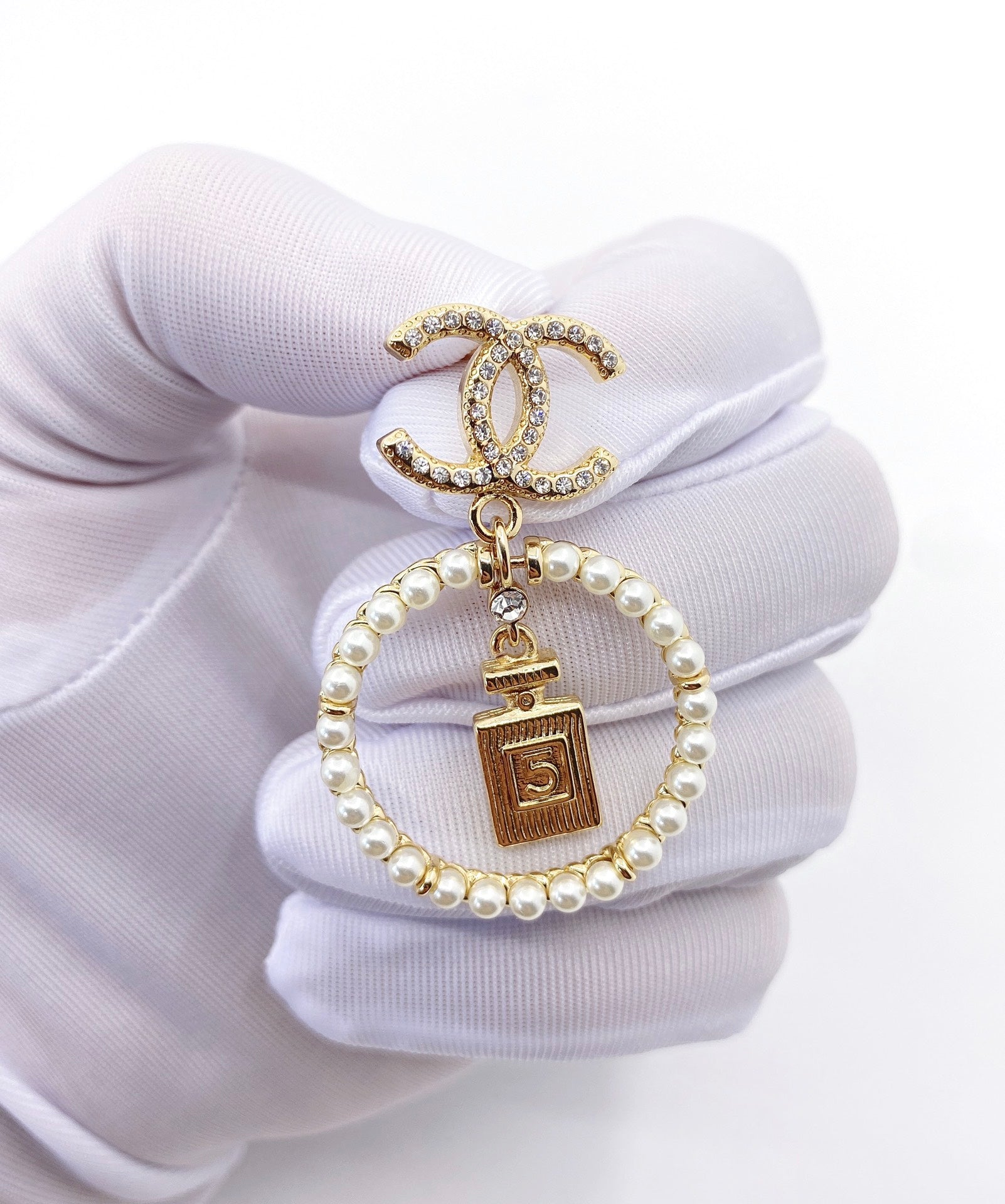 18K Chanel No. 5 Perfume Pendant Earrings