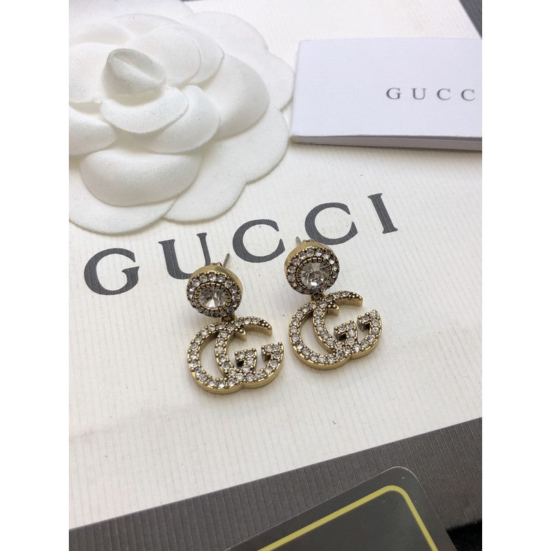 18K Gucci Double GucciCrystal Pendant Earrings