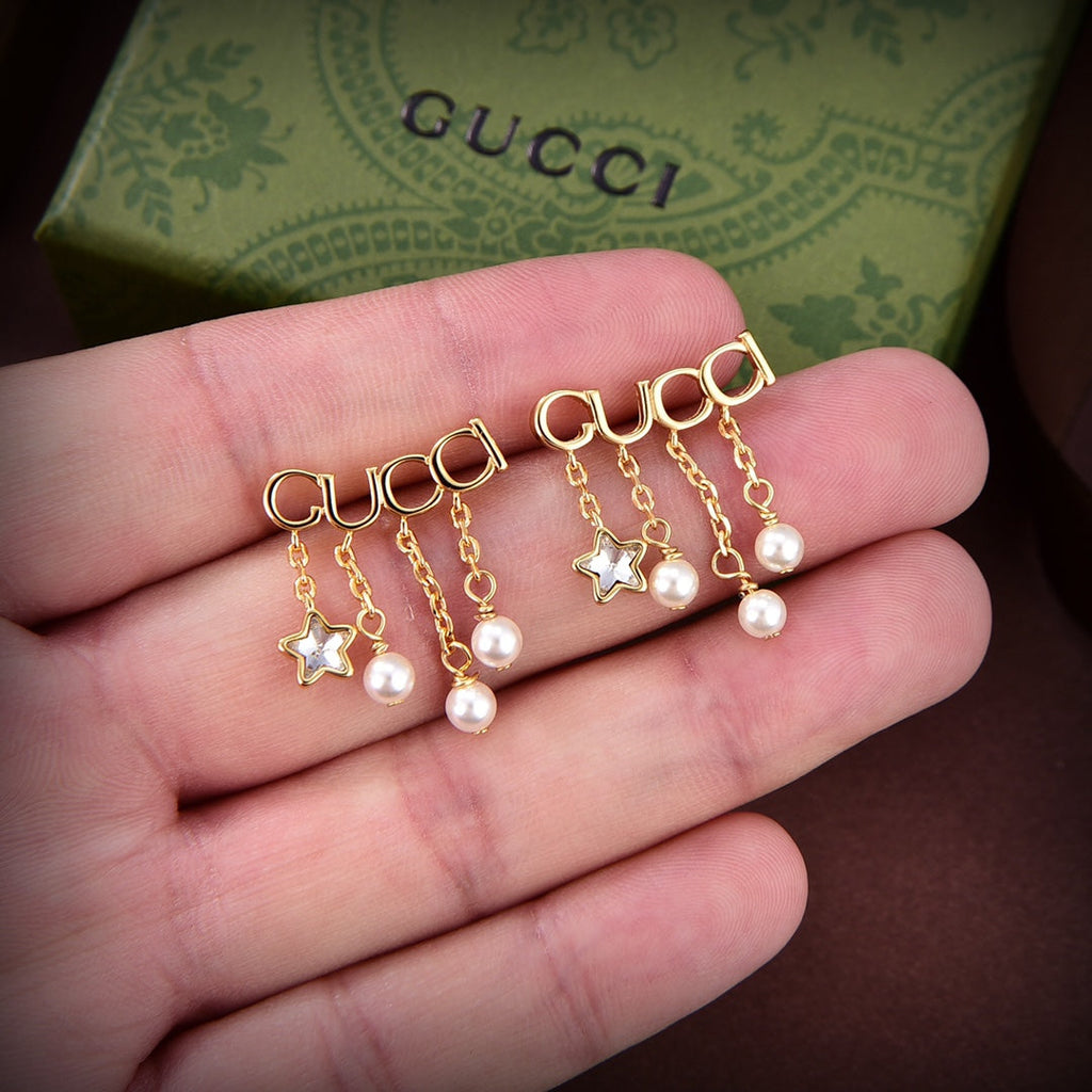 18K Gucci Double Script Pearl Earrings