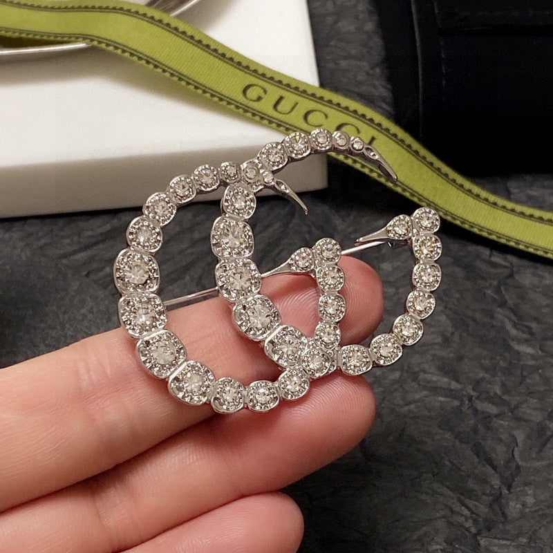 18K Gucci Double Crystal Brooch